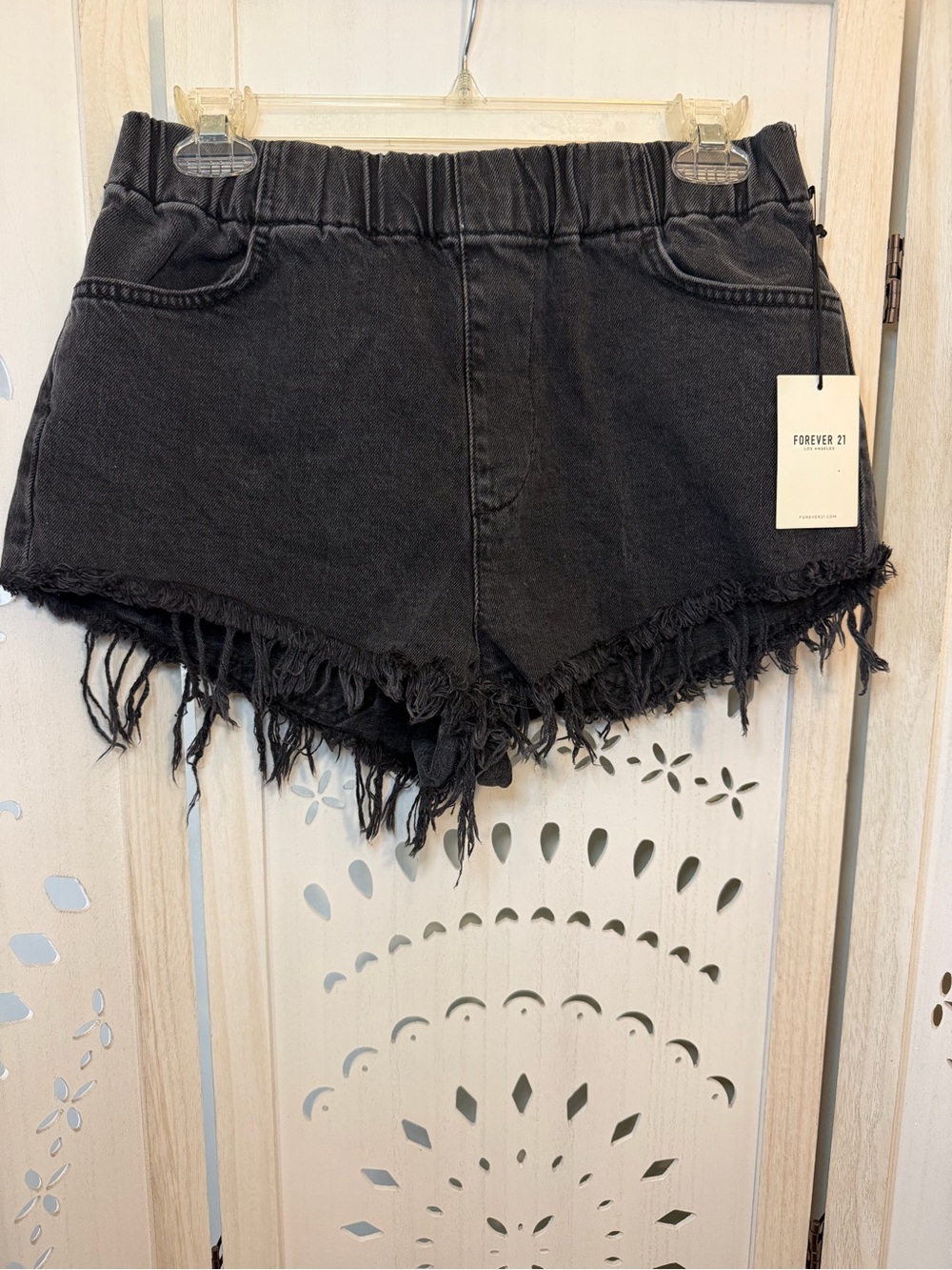 Forever 21 Black Distressed Frayed Denim Shorts